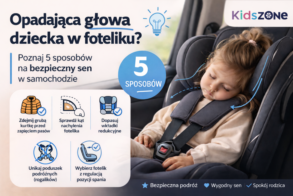 Dziecko śpiące w foteliku samochodowym